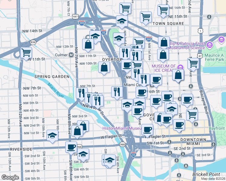 map of restaurants, bars, coffee shops, grocery stores, and more near 432 Northwest 7th Street in Miami