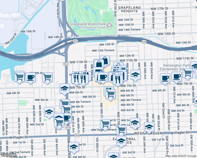 map of restaurants, bars, coffee shops, grocery stores, and more near 3899 NW 7th St in Miami