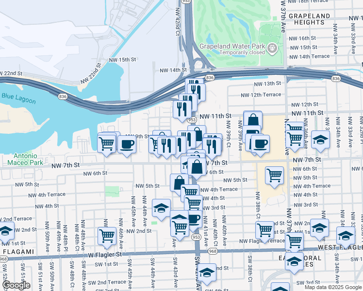 map of restaurants, bars, coffee shops, grocery stores, and more near 850 Northwest 42nd Avenue in Miami