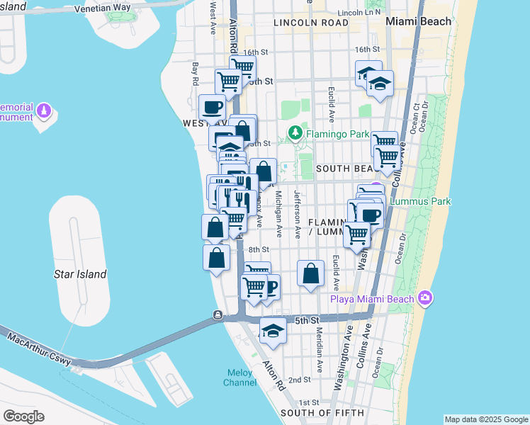 map of restaurants, bars, coffee shops, grocery stores, and more near 1006 10th Street in Miami Beach