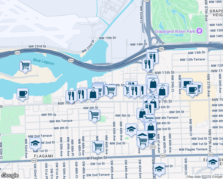 map of restaurants, bars, coffee shops, grocery stores, and more near 891 Northwest 45th Avenue in Miami