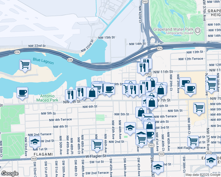 map of restaurants, bars, coffee shops, grocery stores, and more near 891 Northwest 45th Avenue in Miami