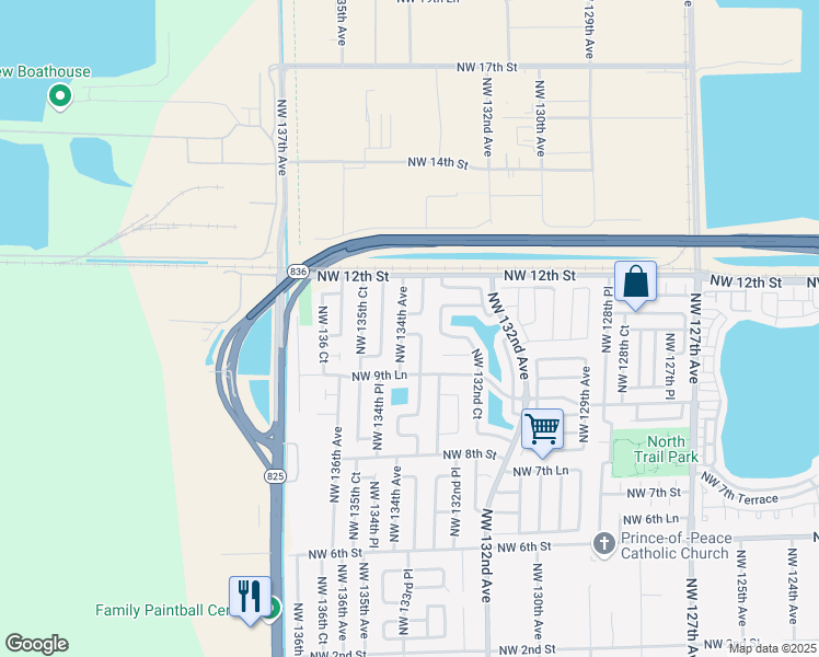 map of restaurants, bars, coffee shops, grocery stores, and more near 13375 Northwest 10th Terrace in Miami