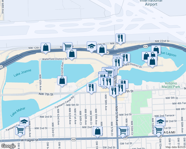 map of restaurants, bars, coffee shops, grocery stores, and more near 1000 Northwest 57th Court in Miami