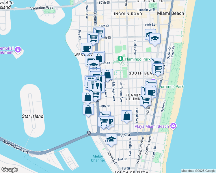 map of restaurants, bars, coffee shops, grocery stores, and more near 1006 10th Street in Miami Beach