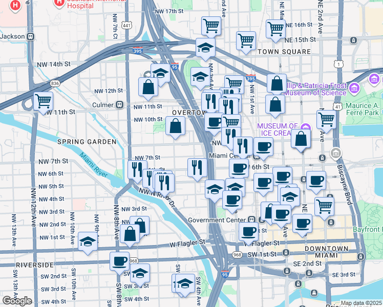 map of restaurants, bars, coffee shops, grocery stores, and more near 432 Northwest 7th Street in Miami