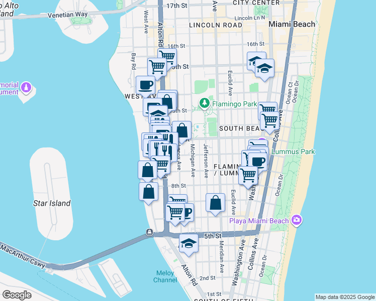 map of restaurants, bars, coffee shops, grocery stores, and more near 1006 10th Street in Miami Beach