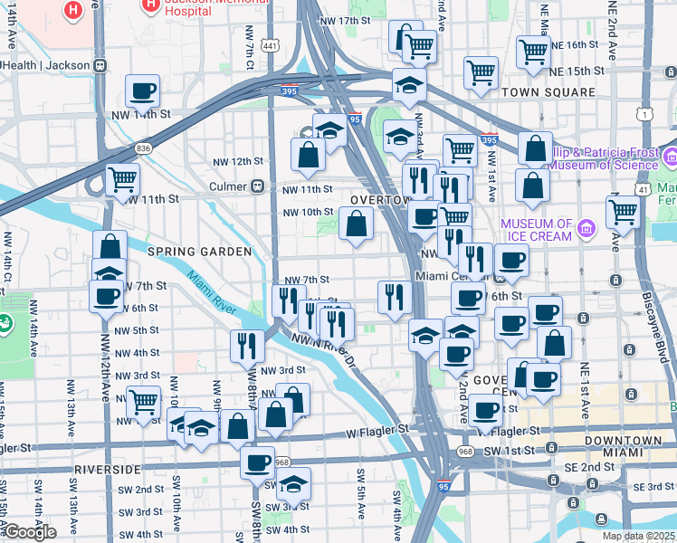 map of restaurants, bars, coffee shops, grocery stores, and more near 540 Northwest 7th Street in Miami