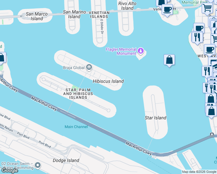 map of restaurants, bars, coffee shops, grocery stores, and more near 38 South Hibiscus Drive in Miami Beach