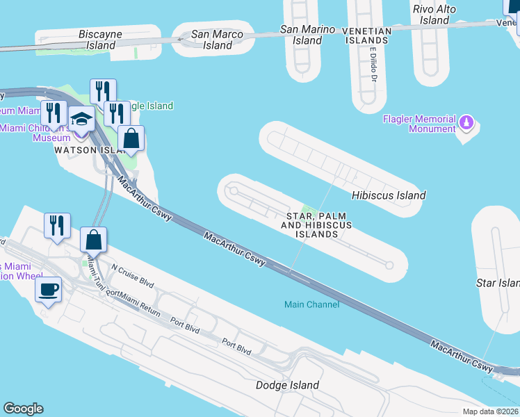 map of restaurants, bars, coffee shops, grocery stores, and more near 250 South Coconut Lane in Miami Beach