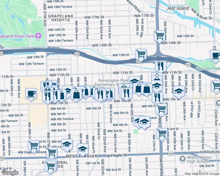 map of restaurants, bars, coffee shops, grocery stores, and more near 775 Northwest 32nd Avenue in Miami