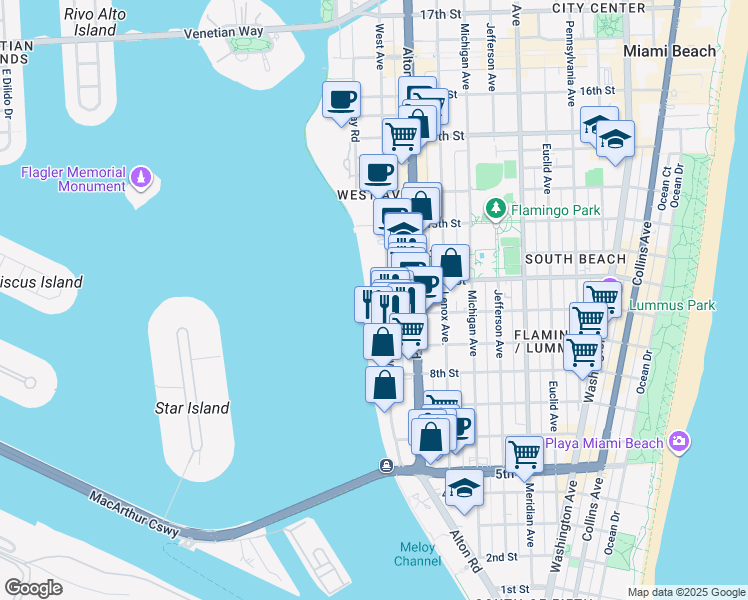 map of restaurants, bars, coffee shops, grocery stores, and more near 1000 West Avenue in Miami Beach