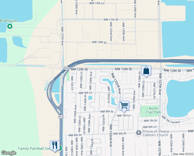 map of restaurants, bars, coffee shops, grocery stores, and more near 13375 Northwest 10th Terrace in Miami