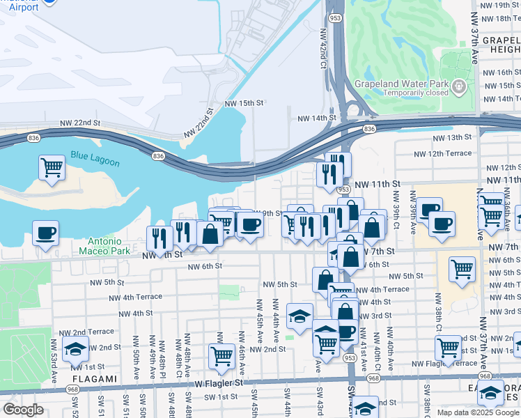 map of restaurants, bars, coffee shops, grocery stores, and more near 891 Northwest 45th Avenue in Miami