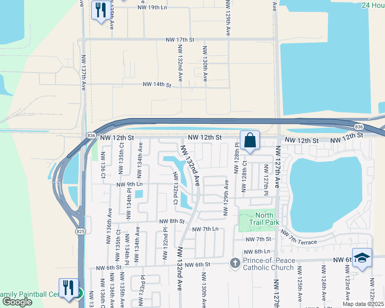map of restaurants, bars, coffee shops, grocery stores, and more near 13090 Northwest 10th Terrace in Miami