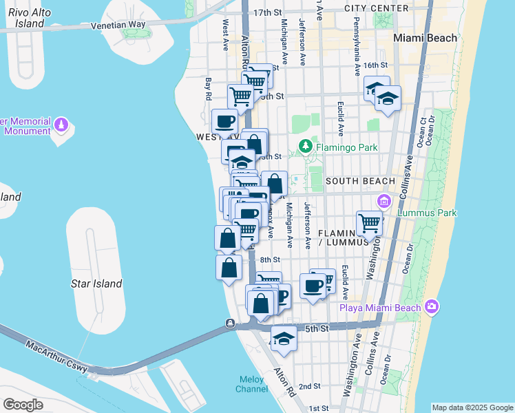 map of restaurants, bars, coffee shops, grocery stores, and more near 1011 Alton Road in Miami Beach