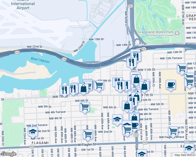 map of restaurants, bars, coffee shops, grocery stores, and more near 891 Northwest 45th Avenue in Miami