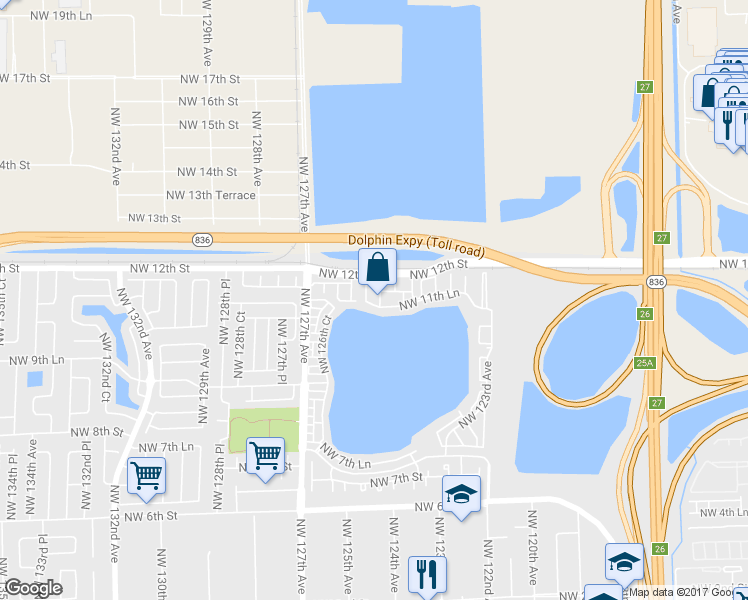 map of restaurants, bars, coffee shops, grocery stores, and more near 12560 Northwest 11th Terrace in Miami
