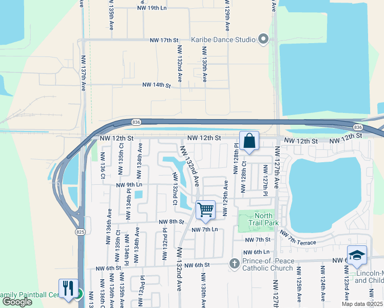 map of restaurants, bars, coffee shops, grocery stores, and more near 13090 Northwest 10th Terrace in Miami