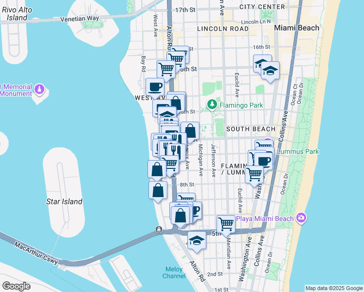 map of restaurants, bars, coffee shops, grocery stores, and more near 1034 Lenox Avenue in Miami Beach