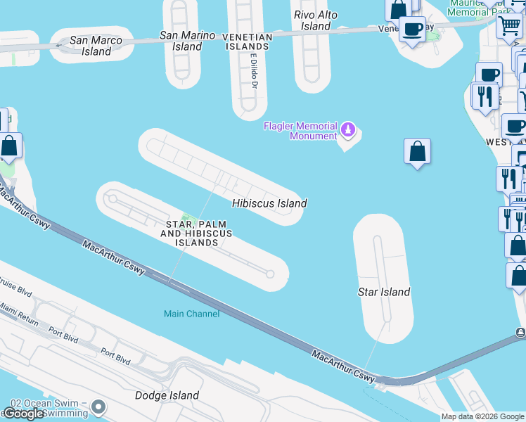 map of restaurants, bars, coffee shops, grocery stores, and more near 127 South Hibiscus Drive in Miami Beach