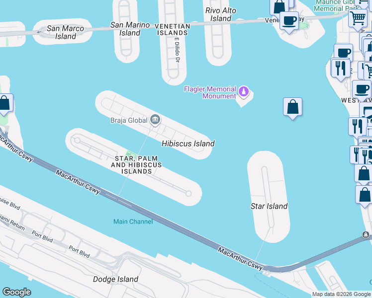 map of restaurants, bars, coffee shops, grocery stores, and more near in Miami Beach