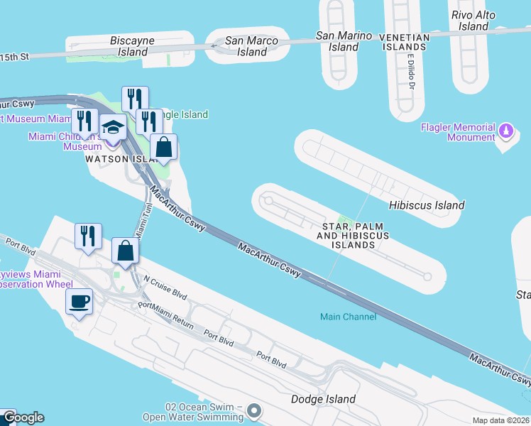 map of restaurants, bars, coffee shops, grocery stores, and more near 312 Palm Avenue in Miami Beach