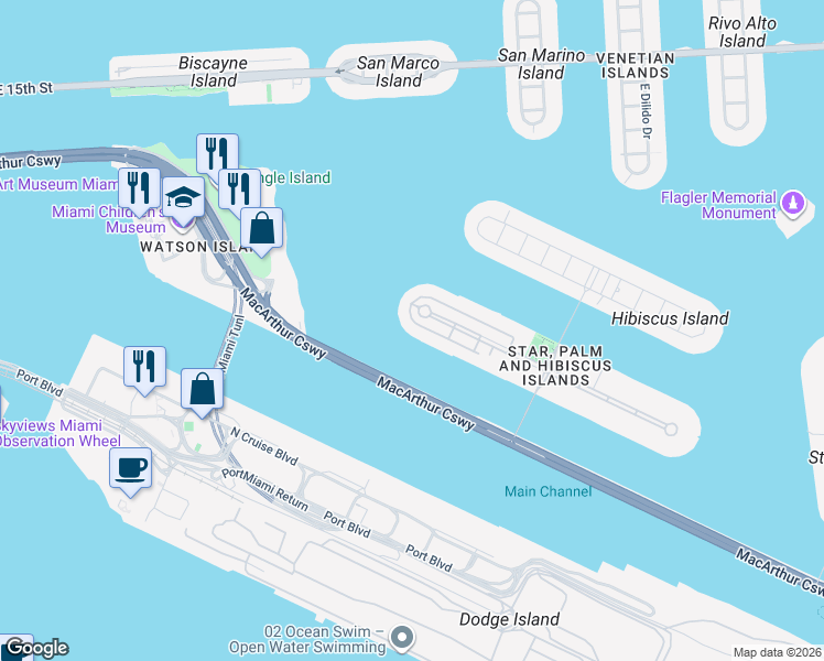 map of restaurants, bars, coffee shops, grocery stores, and more near 312 Palm Avenue in Miami Beach