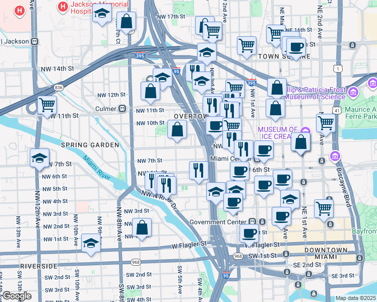 map of restaurants, bars, coffee shops, grocery stores, and more near in Miami