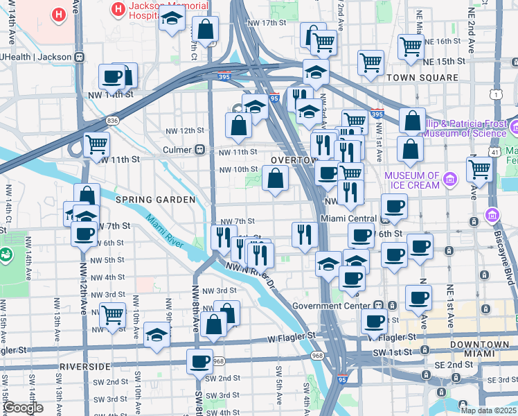 map of restaurants, bars, coffee shops, grocery stores, and more near 547 Northwest 8th Street in Miami