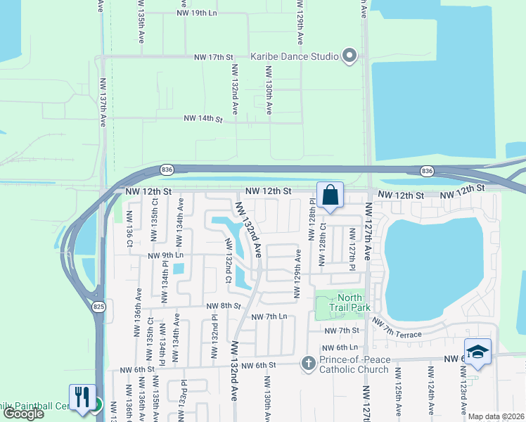 map of restaurants, bars, coffee shops, grocery stores, and more near 13061 Northwest 11th Terrace in Miami