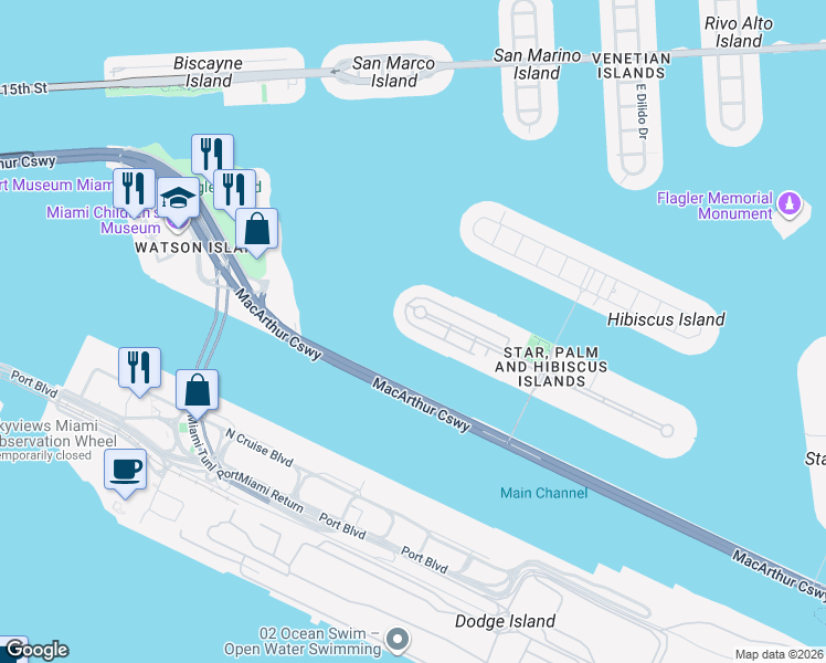 map of restaurants, bars, coffee shops, grocery stores, and more near 312 Palm Avenue in Miami Beach