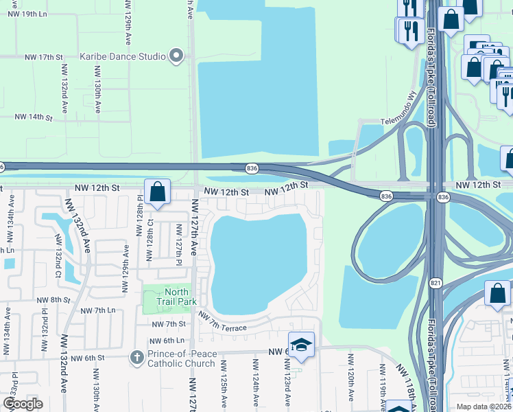 map of restaurants, bars, coffee shops, grocery stores, and more near 1199 Northwest 125th Court in Miami
