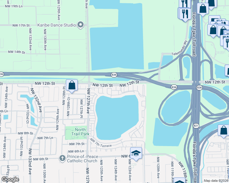 map of restaurants, bars, coffee shops, grocery stores, and more near 1199 Northwest 125th Court in Miami