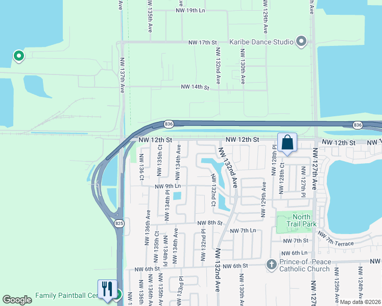map of restaurants, bars, coffee shops, grocery stores, and more near 1181 Northwest 134th Avenue in Miami