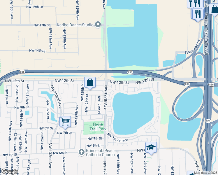 map of restaurants, bars, coffee shops, grocery stores, and more near in Doral