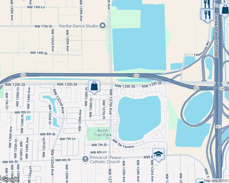 map of restaurants, bars, coffee shops, grocery stores, and more near in Doral