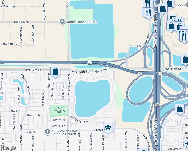 map of restaurants, bars, coffee shops, grocery stores, and more near 1199 Northwest 125th Court in Miami