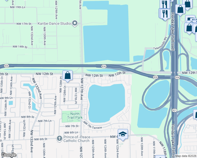 map of restaurants, bars, coffee shops, grocery stores, and more near in Tamiami