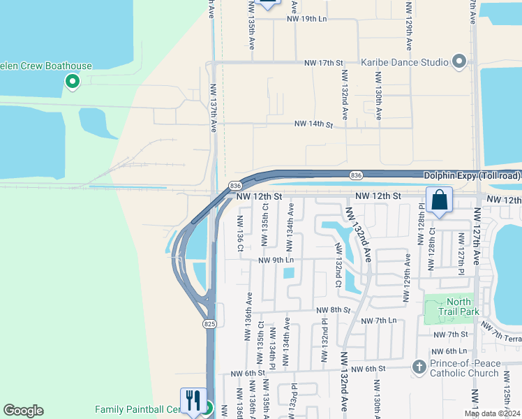 map of restaurants, bars, coffee shops, grocery stores, and more near 1165 Northwest 135th Court in Miami