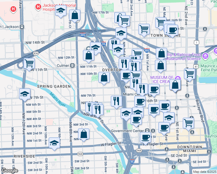 map of restaurants, bars, coffee shops, grocery stores, and more near in Miami