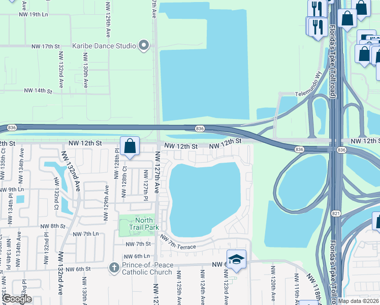 map of restaurants, bars, coffee shops, grocery stores, and more near in Tamiami