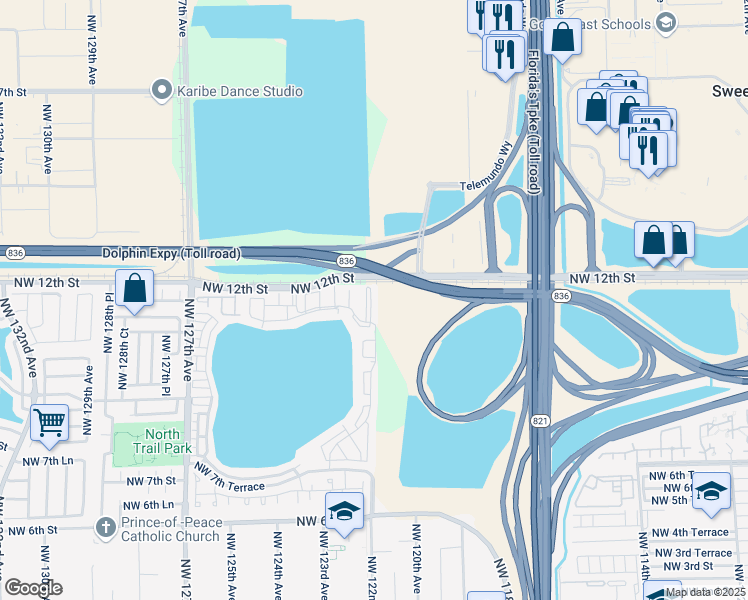 map of restaurants, bars, coffee shops, grocery stores, and more near 1189 Northwest 123rd Court in Miami