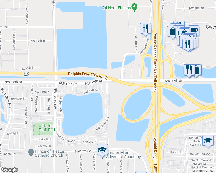 map of restaurants, bars, coffee shops, grocery stores, and more near 1189 Northwest 123rd Court in Miami