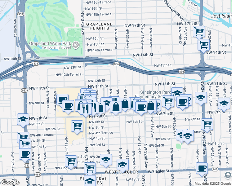 map of restaurants, bars, coffee shops, grocery stores, and more near 934 Northwest 34th Avenue in Miami