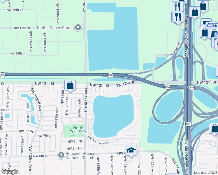 map of restaurants, bars, coffee shops, grocery stores, and more near 1199 Northwest 125th Court in Miami