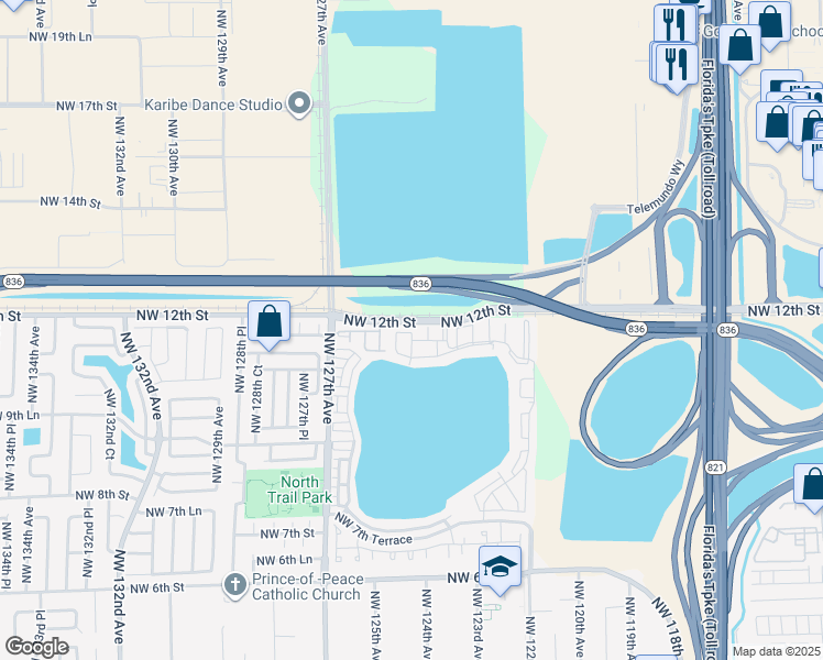 map of restaurants, bars, coffee shops, grocery stores, and more near 1199 Northwest 125th Court in Miami