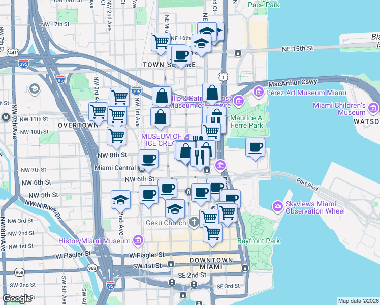 map of restaurants, bars, coffee shops, grocery stores, and more near 135 Northeast 8th Street in Homestead
