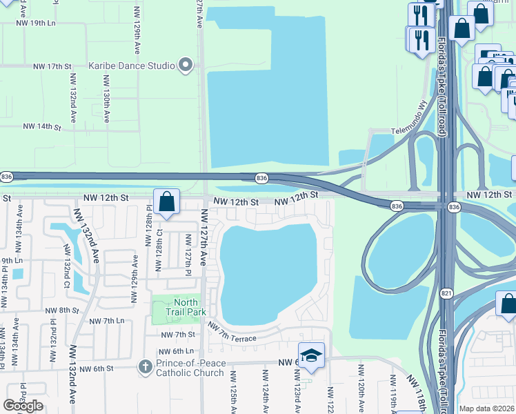 map of restaurants, bars, coffee shops, grocery stores, and more near 1199 Northwest 125th Court in Miami