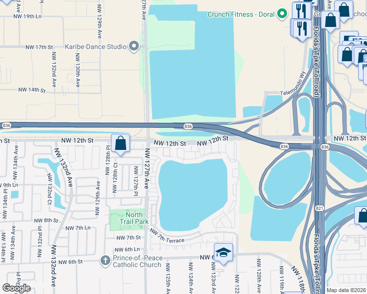 map of restaurants, bars, coffee shops, grocery stores, and more near 1199 Northwest 125th Court in Miami